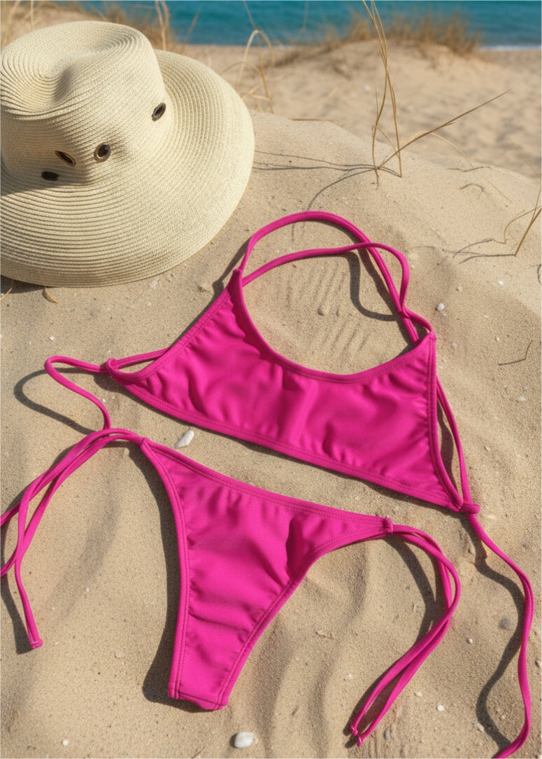 Bikini Cannes Love Sunset en color fucsia - top de espalda cruzada y braguita tanga - mix and match