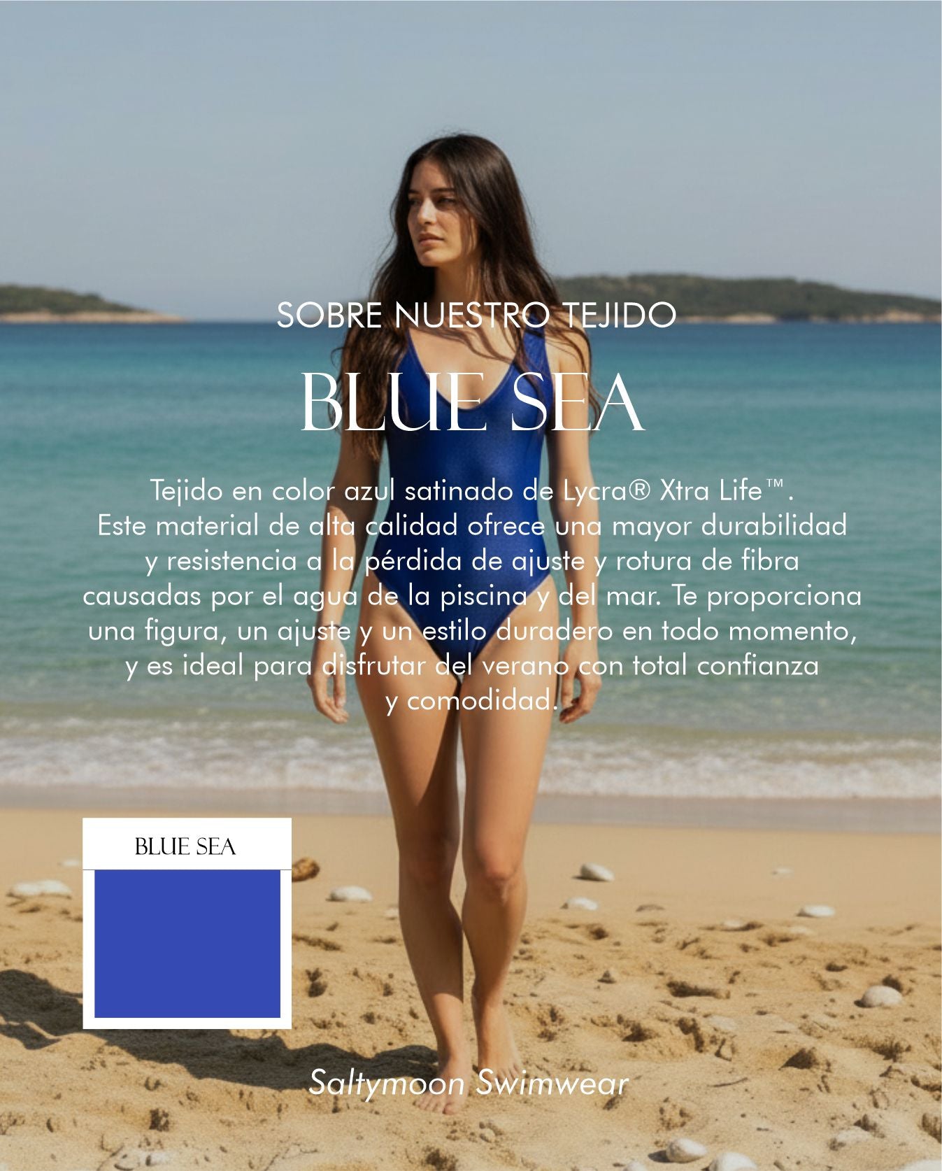 Bañador Cádiz Blue Sea - características del tejido de lycra satinado color azul
