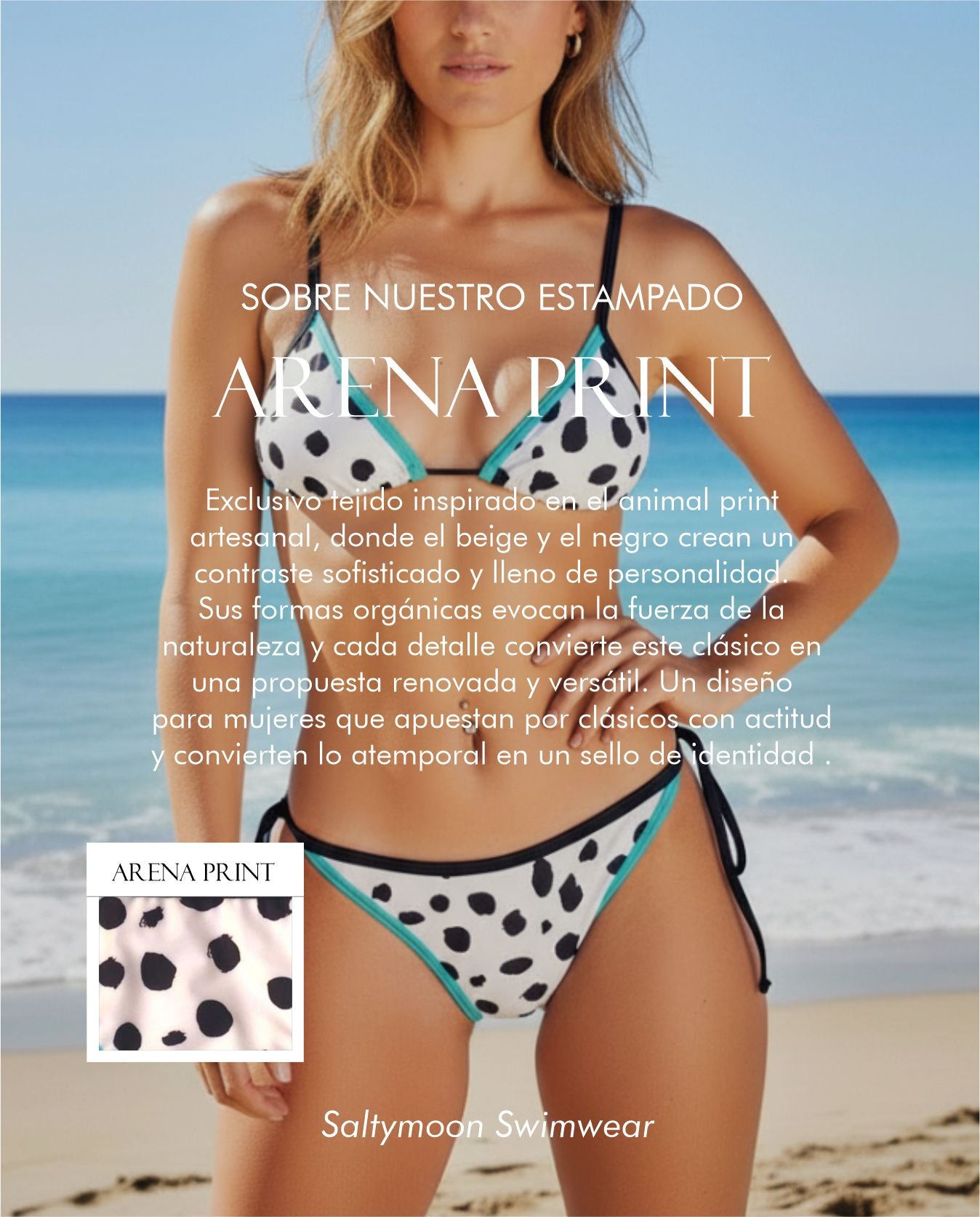 Bikini Arena Aqua Print con estampado artesanal animal print -características del tejido