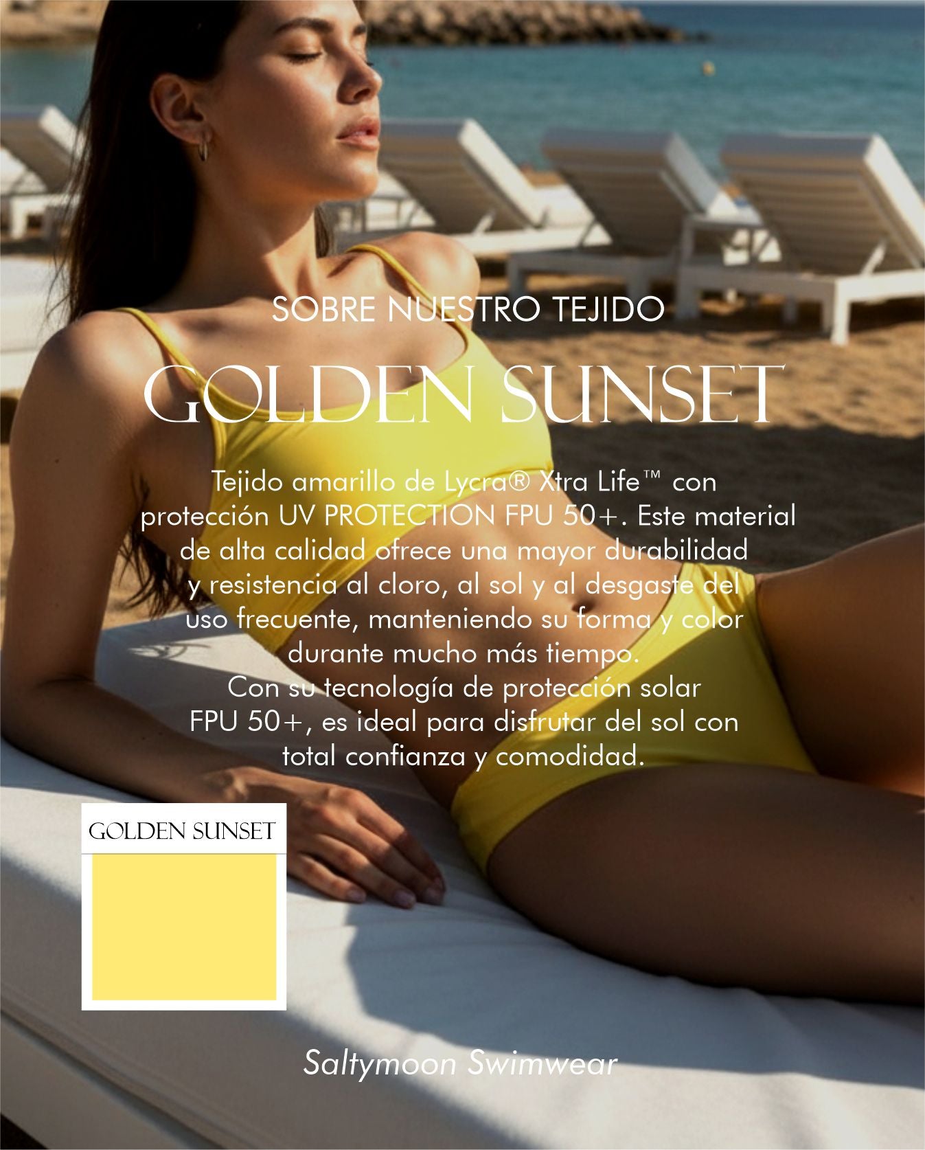 Bikini Capri Golden Sunset - Características del tejido de licra amarillo opaco