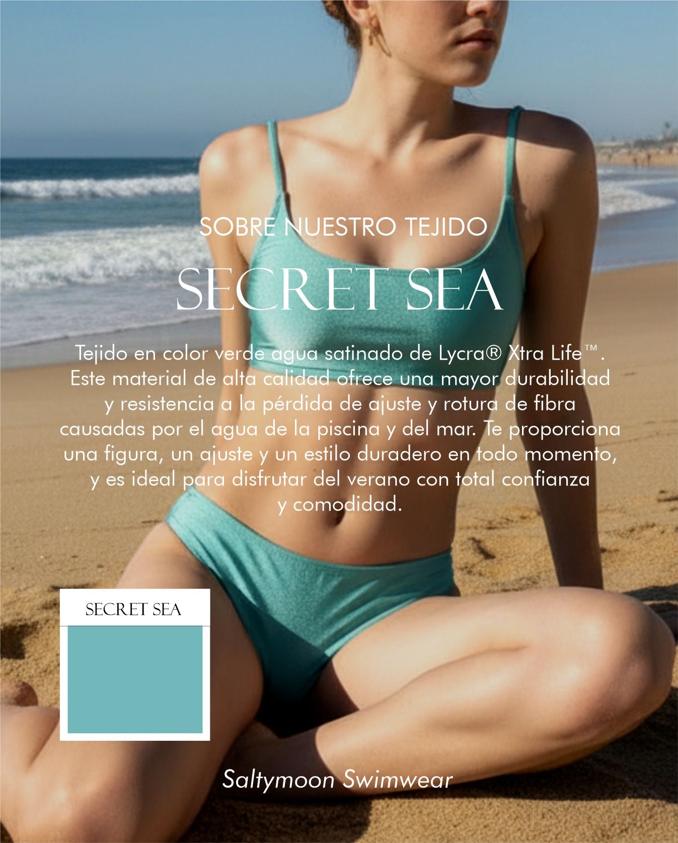 Bikini Capri Secret Sea - Características del tejido de licra satinado color verde agua
