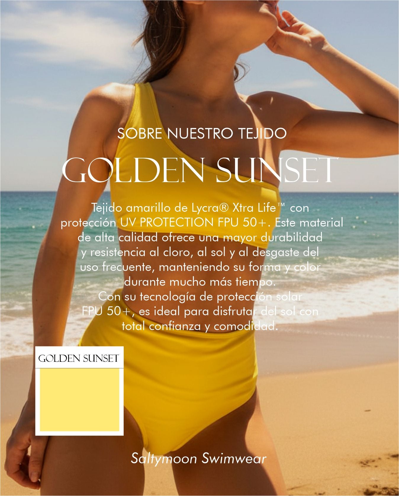 Bikini Niza Golden Sunset - Características del tejido de licra amarillo opaco