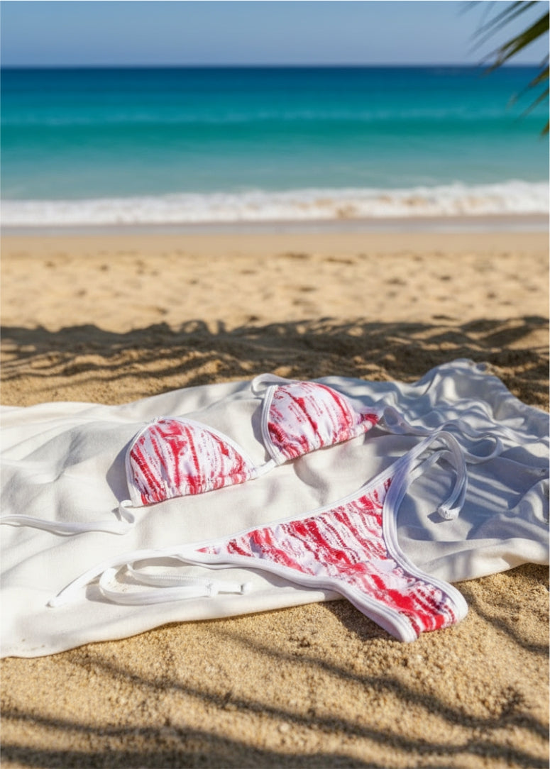 Bikini Arena Pink SALTYMOON - conjunto estampado en color coral y blanco 