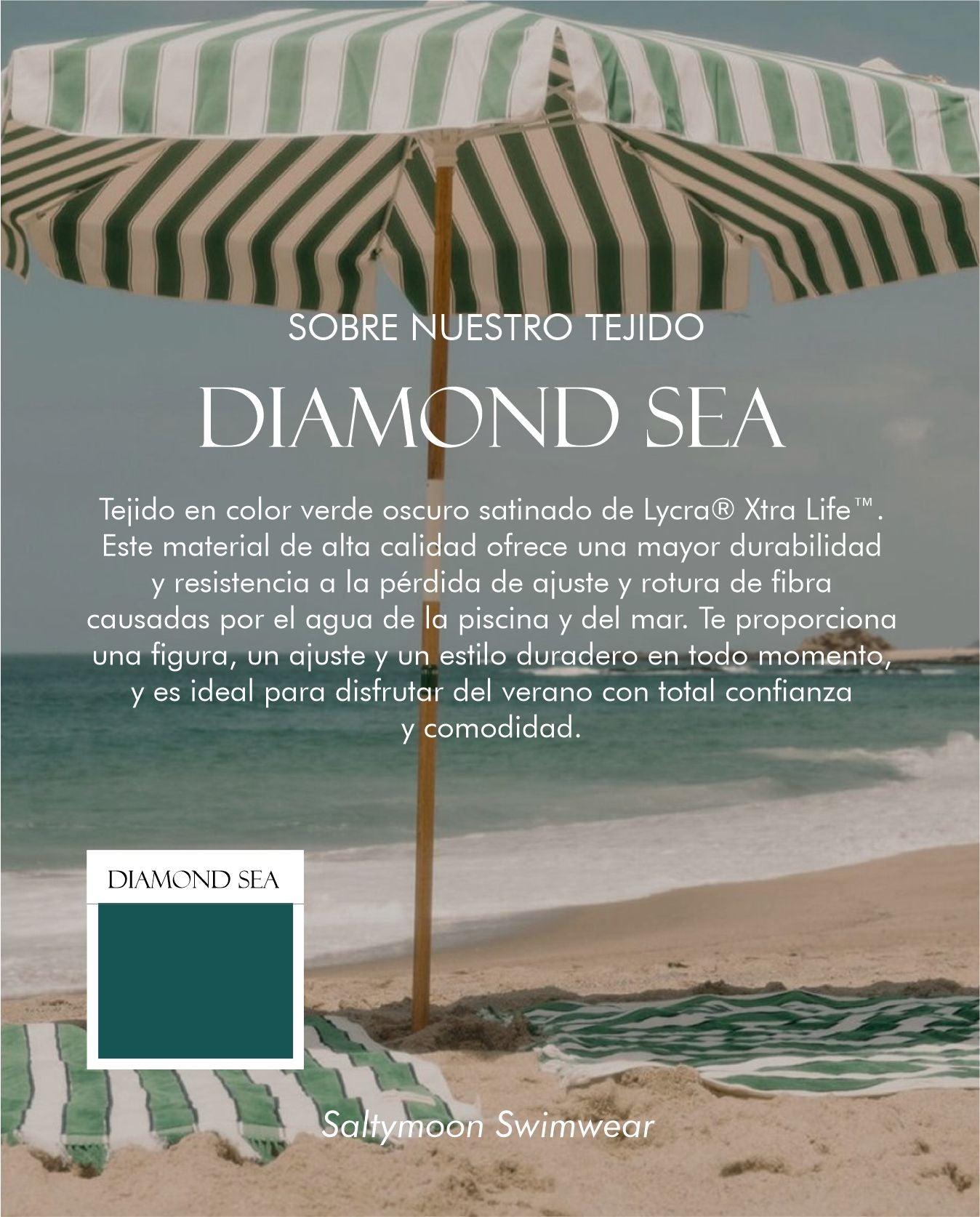 Características del tejido de licra verde oscuro satinado de nuestras bikinis