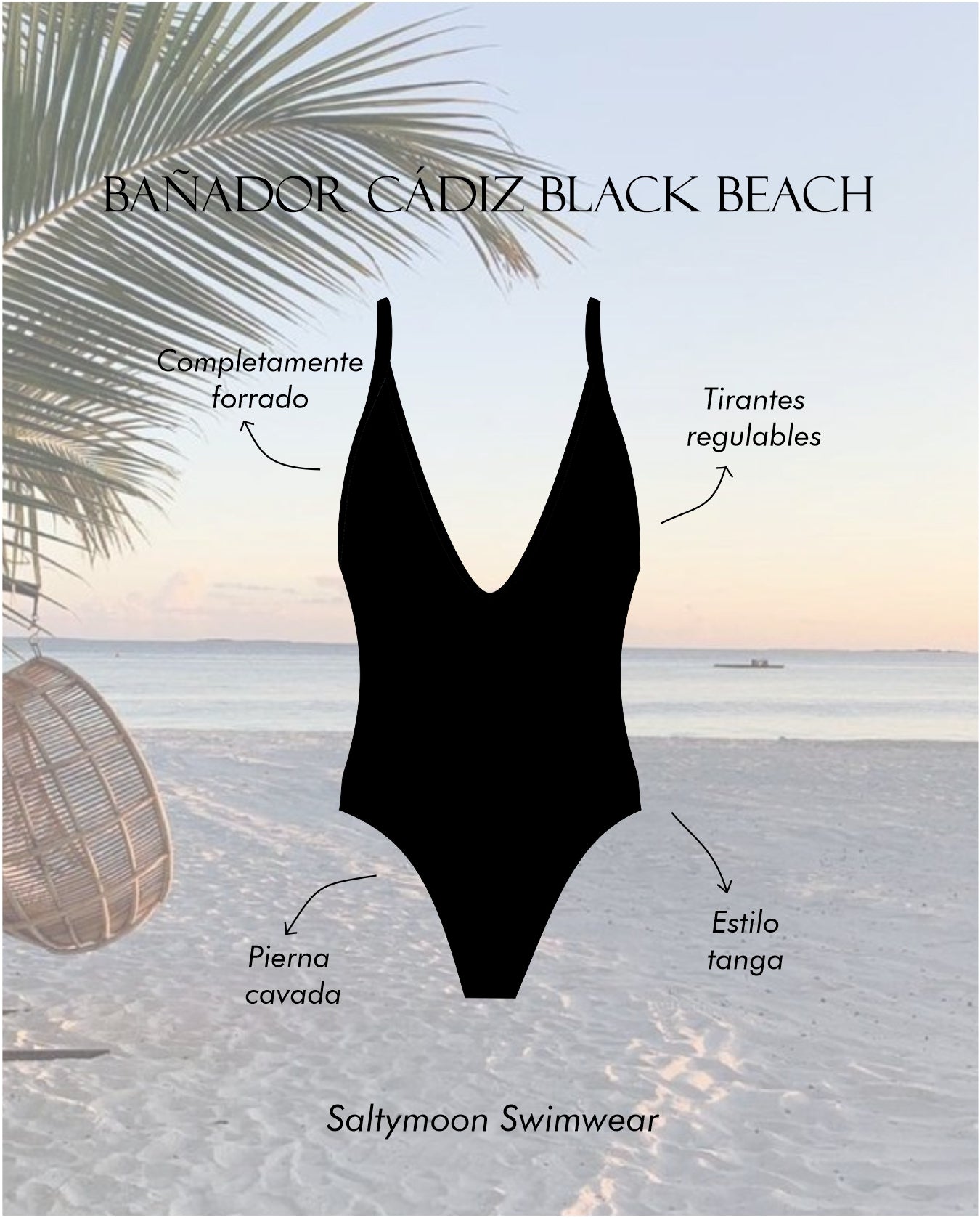 Bañador Cádiz Black Beach características del diseño - Saltymoon