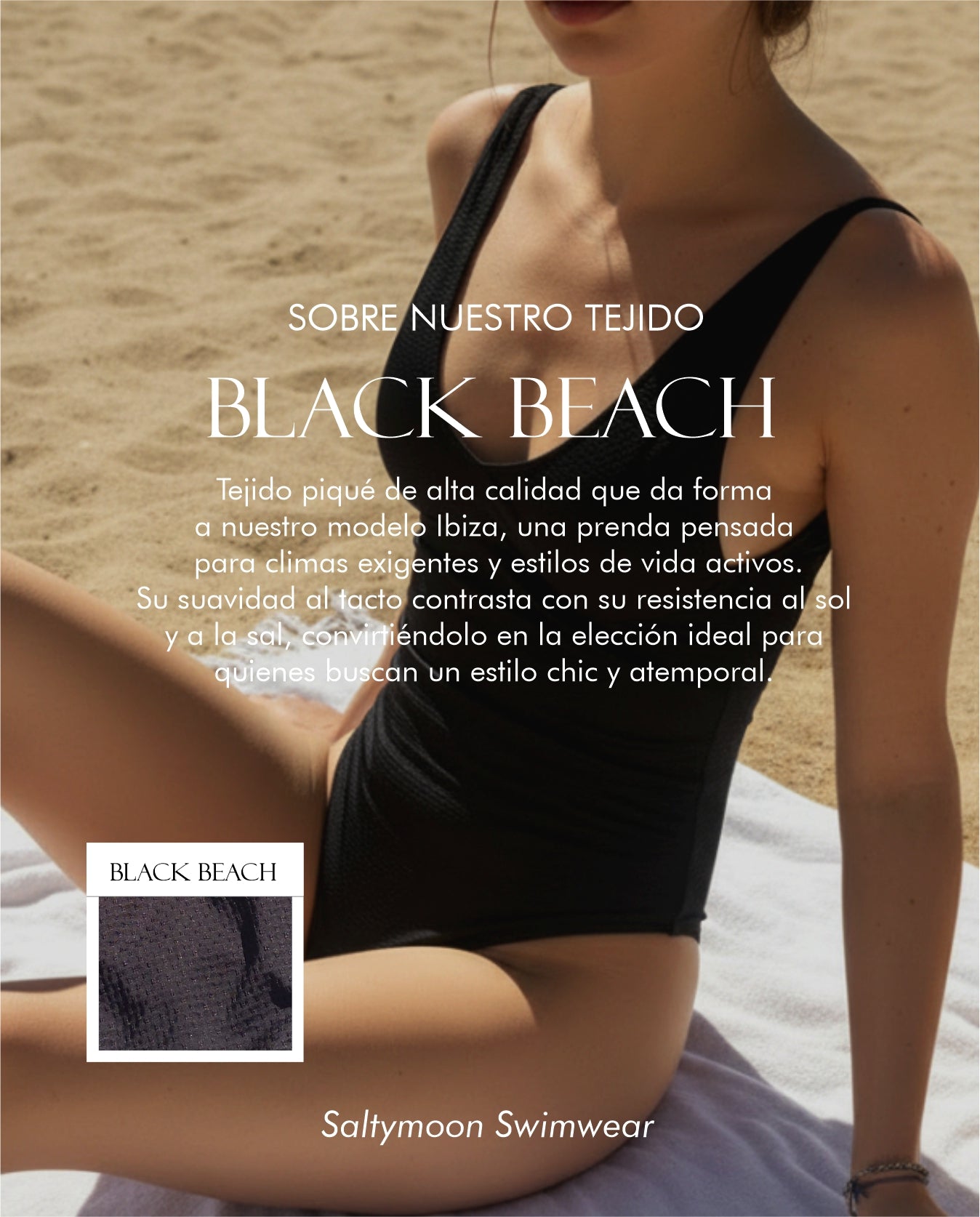 Bañador Cádiz Black Beach características del tejido de licra pique en color negro