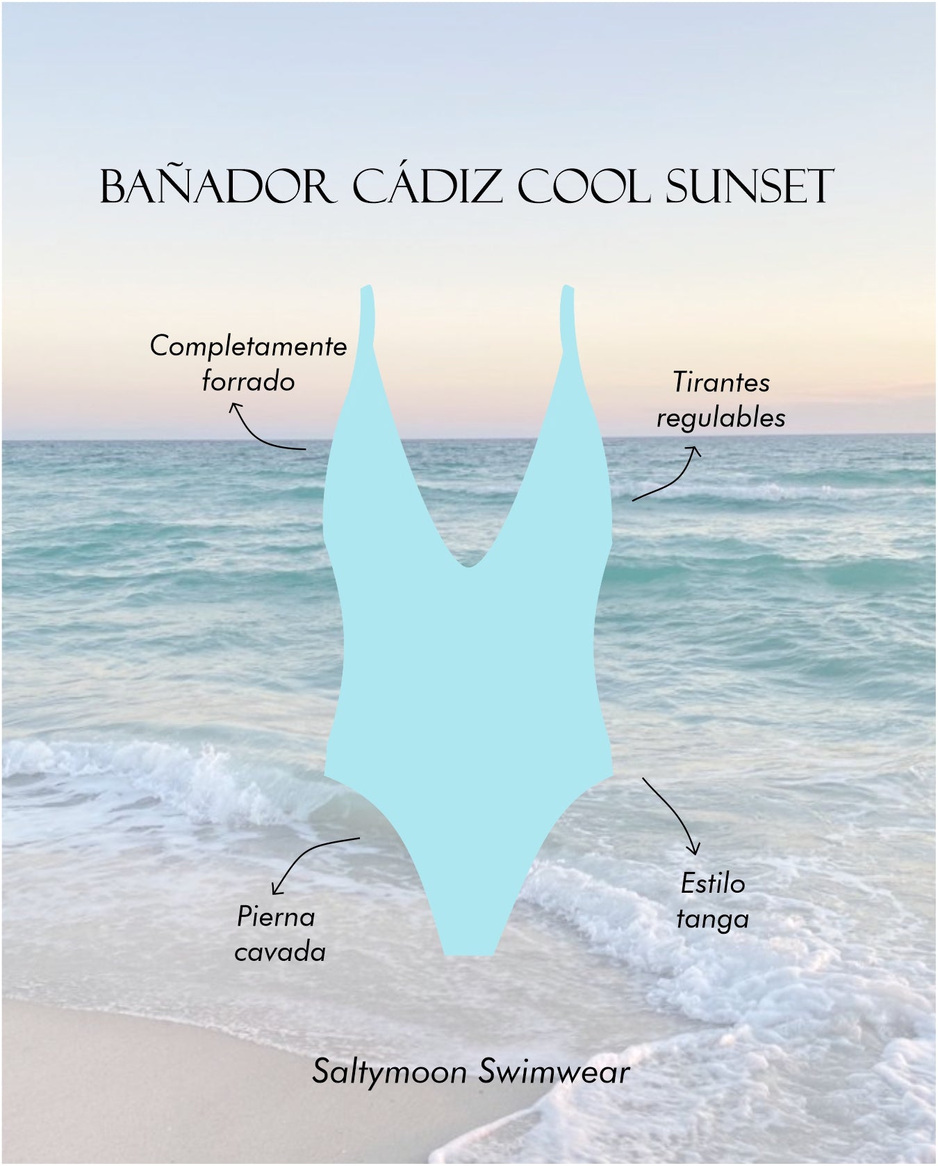 Bañador Cádiz Cool Sunset características del diseño - Saltymoon