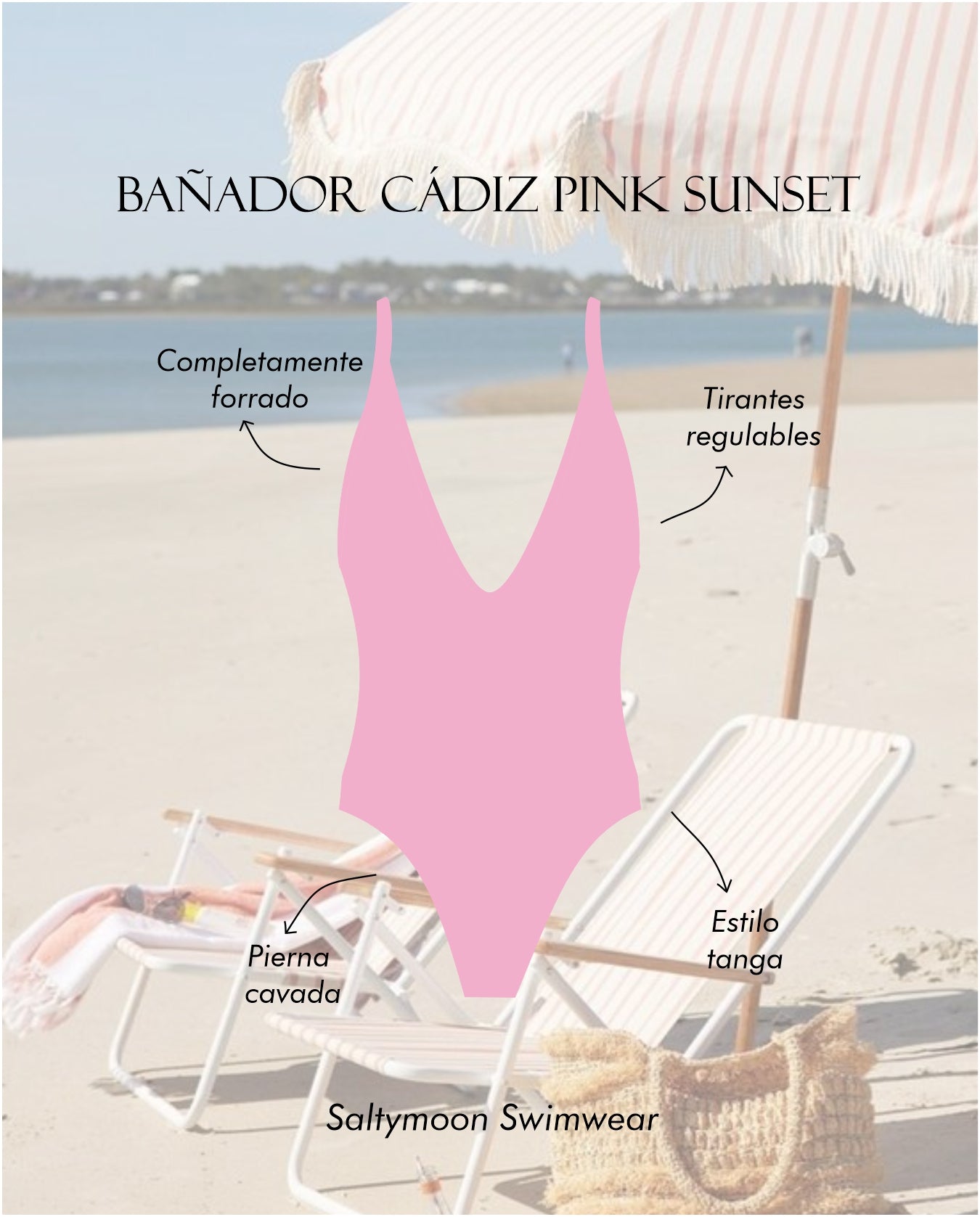 Bañador Cádiz Pink Sunset características del diseño - Saltymoon