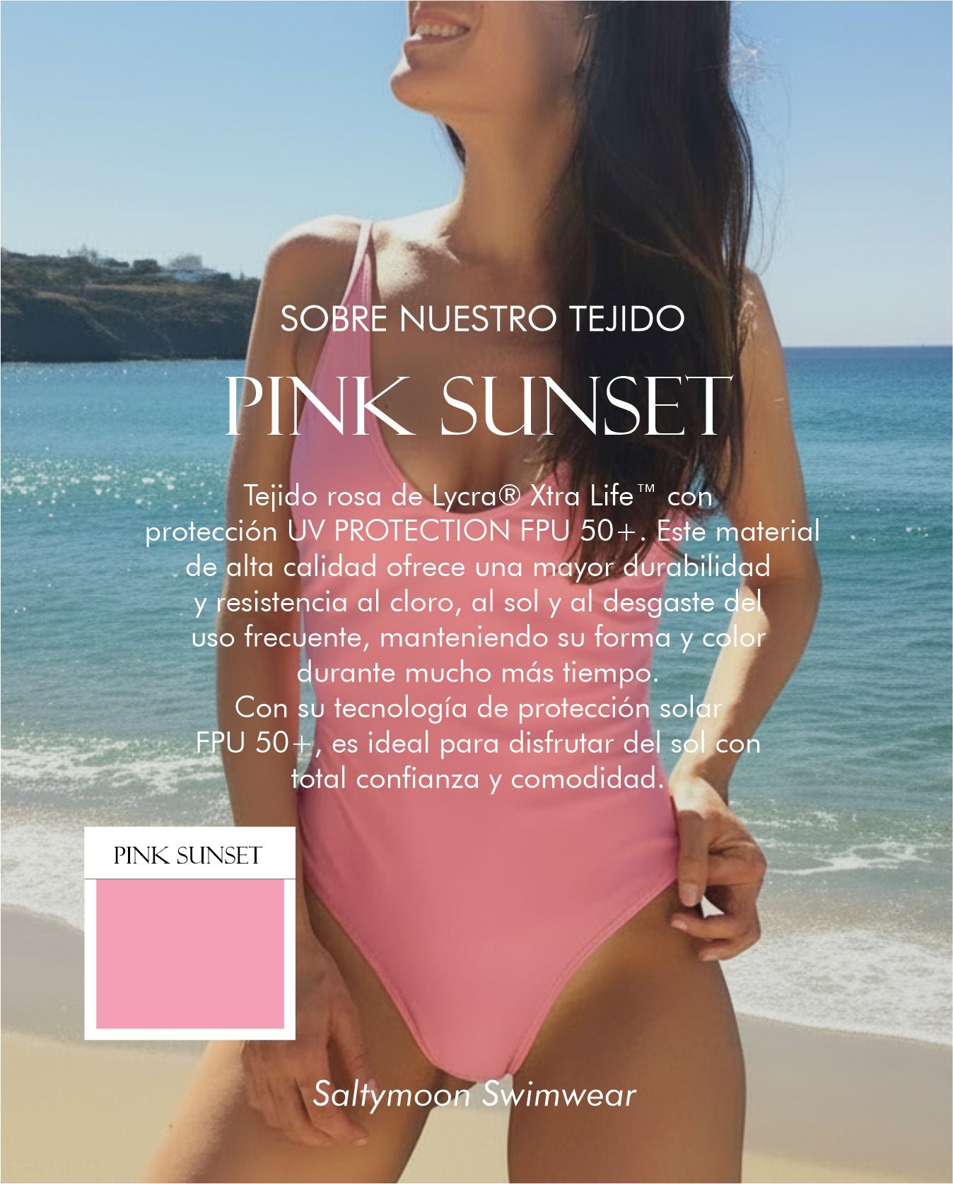 Bañador Cádiz Pink Sunset - características del tejido de lycra color rosa