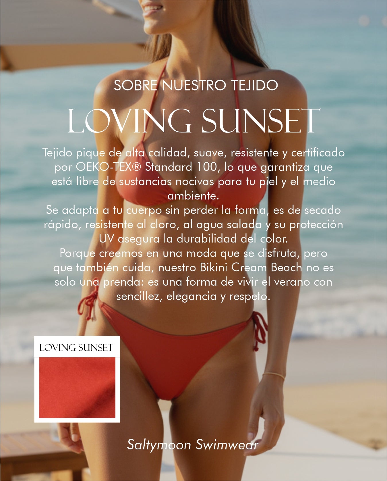 Bikini Amalfi Loving Sunset características del tejido de licra en color teja