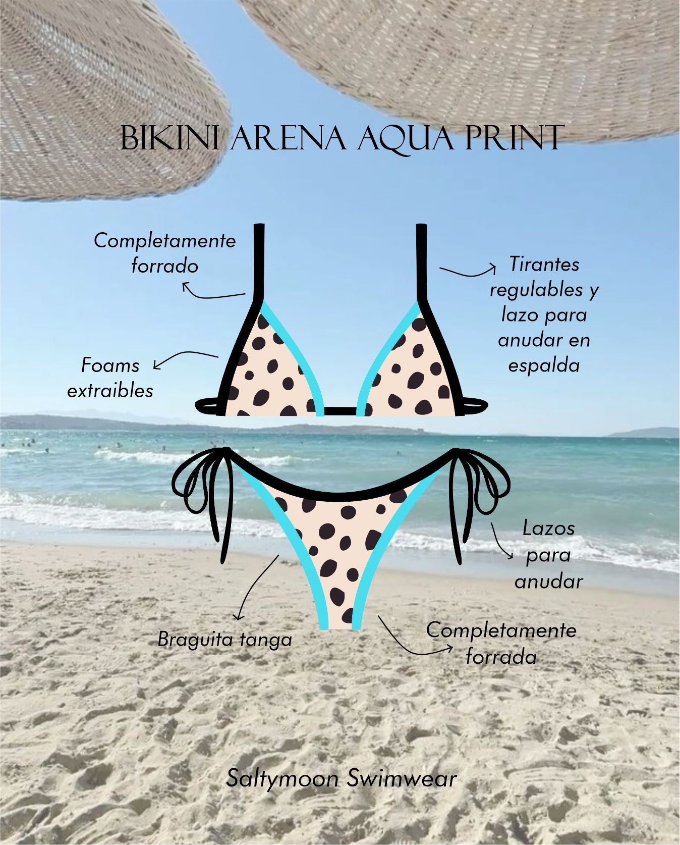 Bikini Arena Aqua Print detalles del diseño y sus características - Saltymoon
