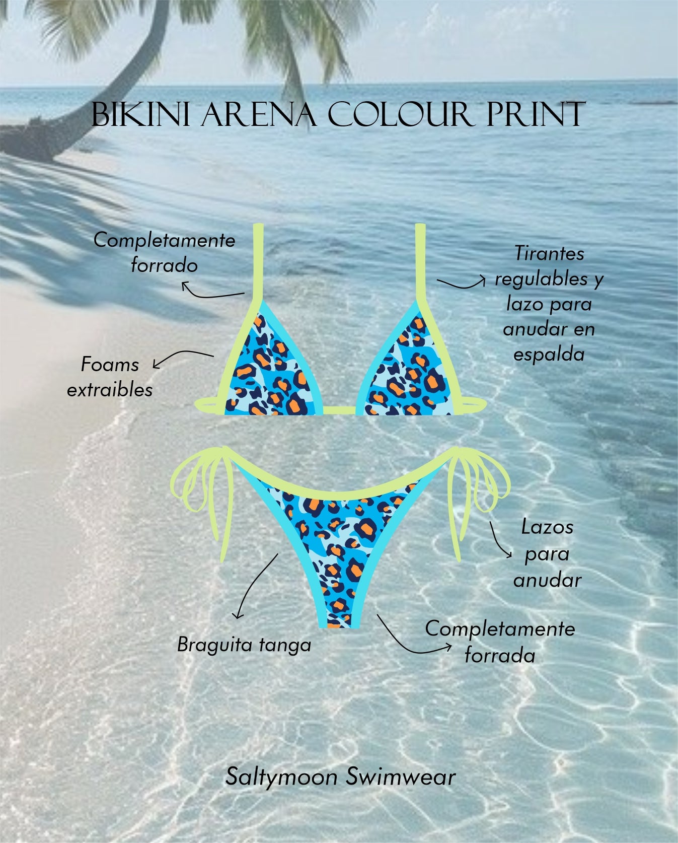 Bikini Arena Colour Print de licra estampada animal print - detalles del diseño