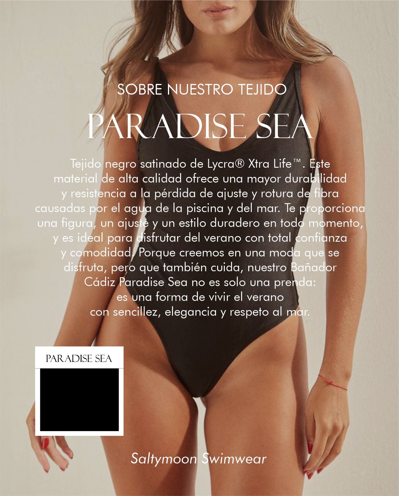 Bikini Cádiz Paradise Sea características del tejido de lycra negro satinado