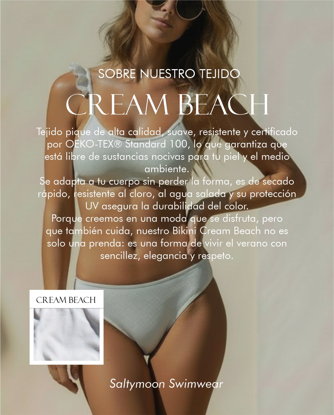 Bikini Cala Cream Beach características del tejido pique en color blanco