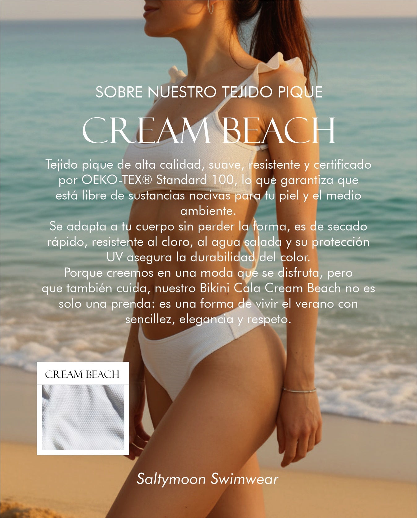 Bikini Cala Cream Beach características del tejido pique en color blanco