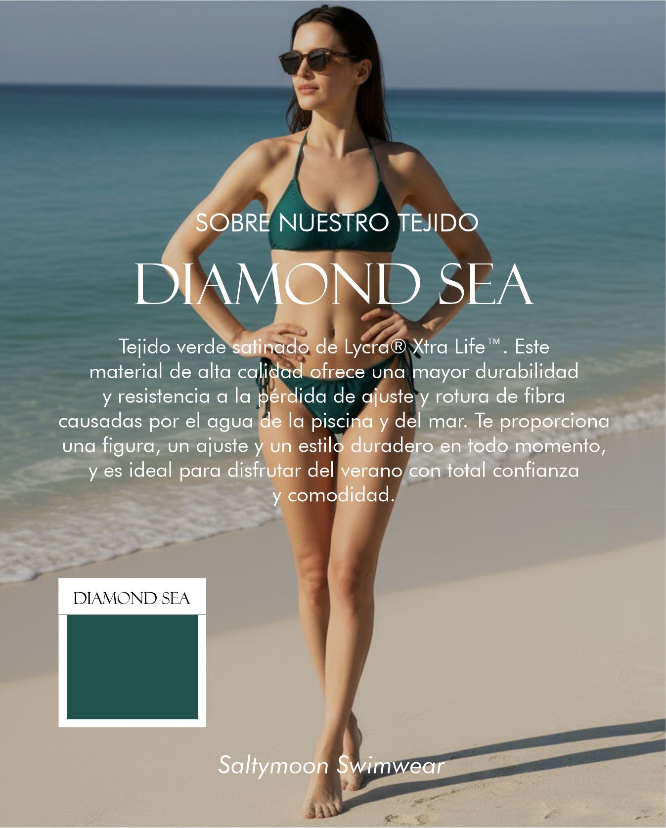 Bikini Cannes Diamond Sea -Características del tejido de licra verde oscuro satinado 