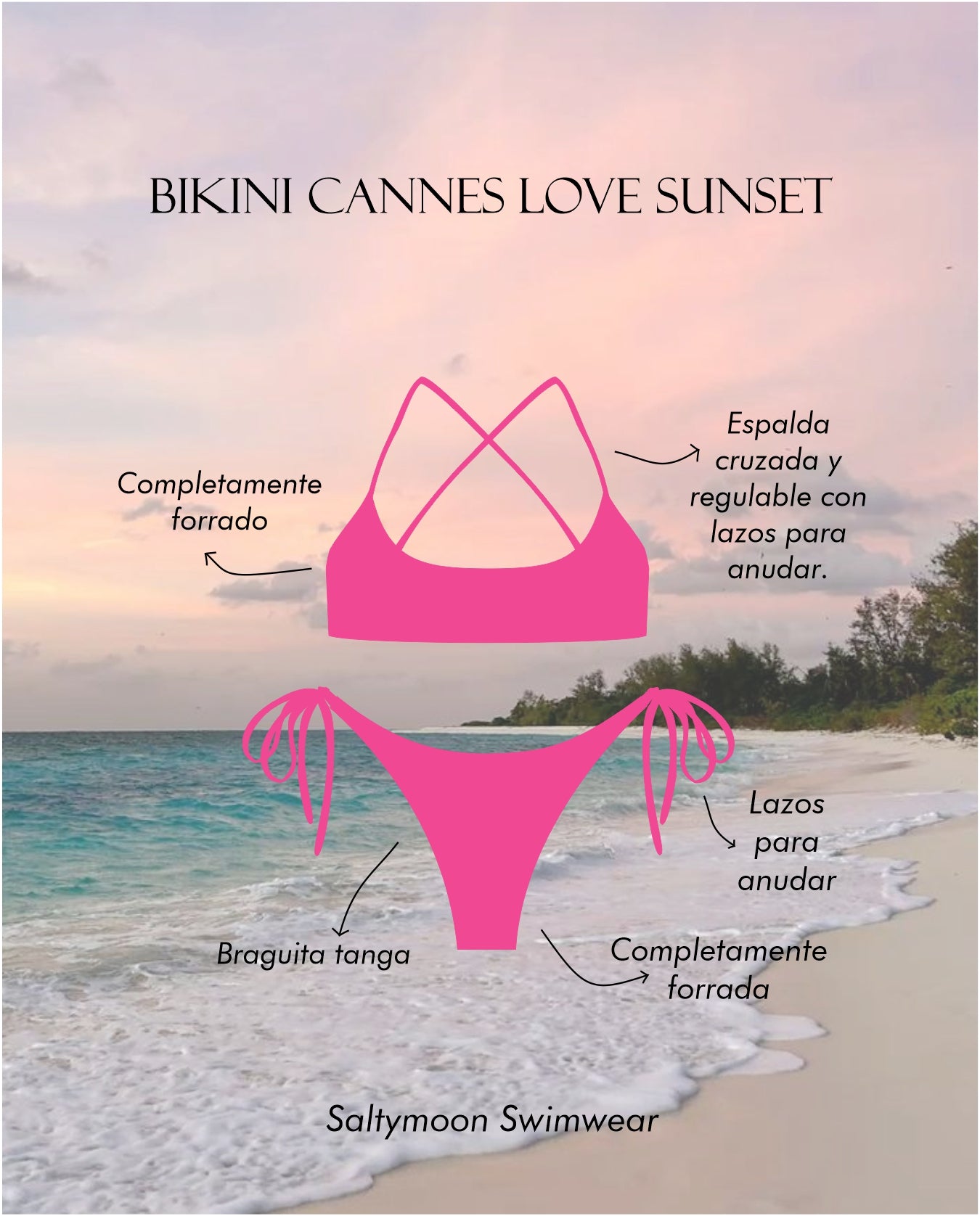 Bikini Cannes Loving Sunset - Característica del diseño de top con espalda cruzada y braguita tanga