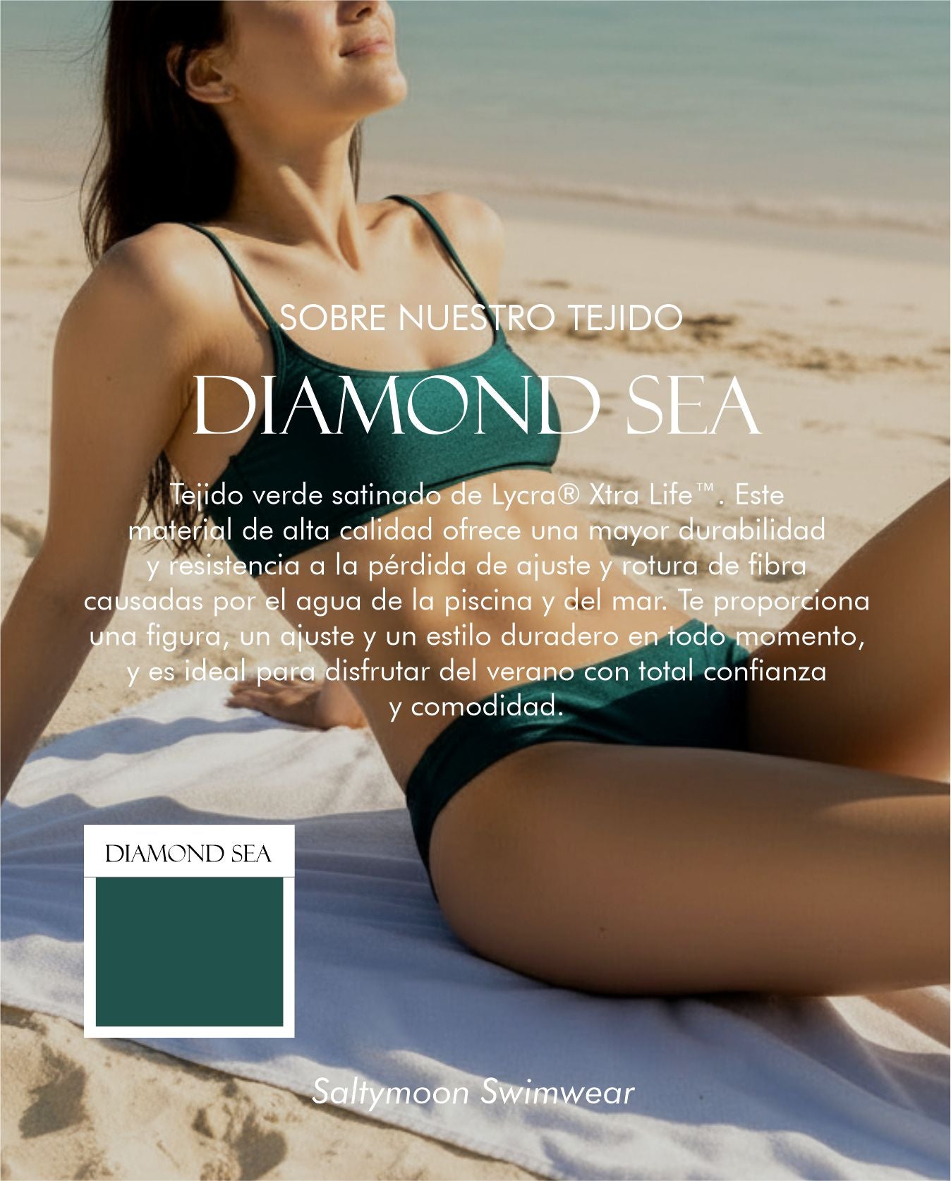 Bikini Capri Diamond Sea  Características del tejido de licra verde oscuro satinado