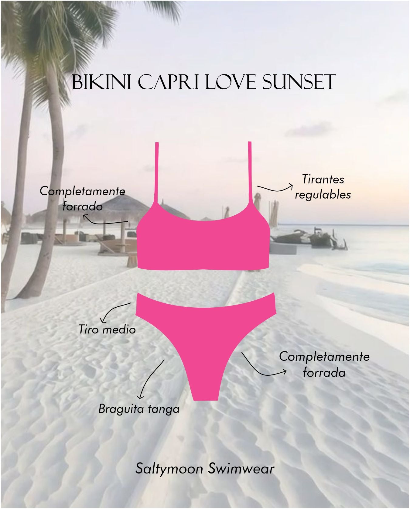 Bikini Capri Love Sunset detalles del diseño y modelo 