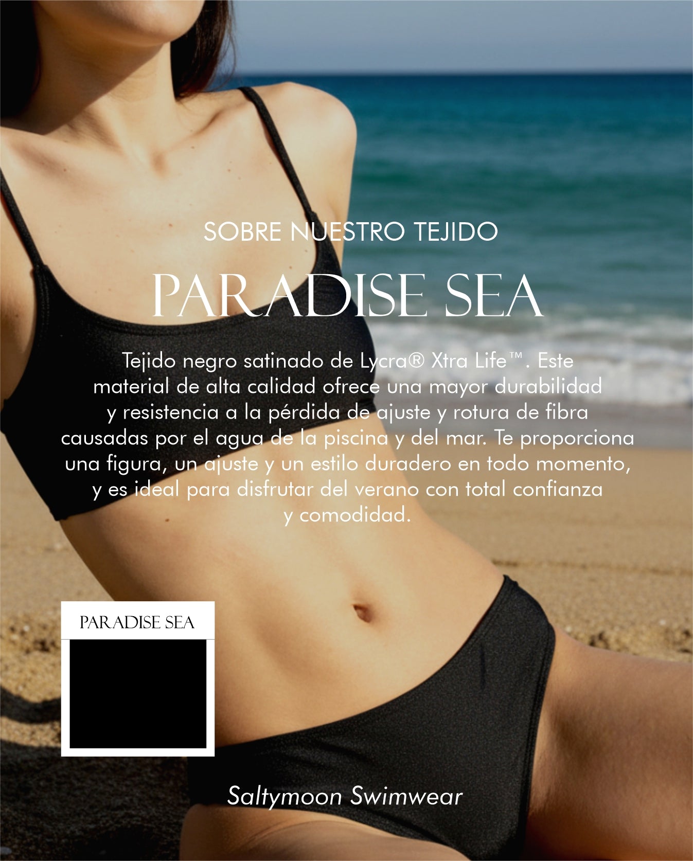 Bikini Capri Paradise Sea características del tejido de lycra negro satinado