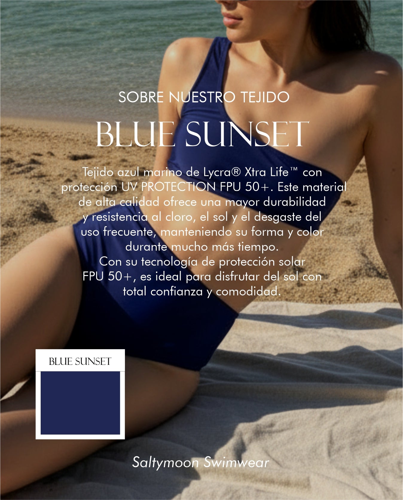 Bikini Niza Blue Sunset características del tejido de lycra azul opaco